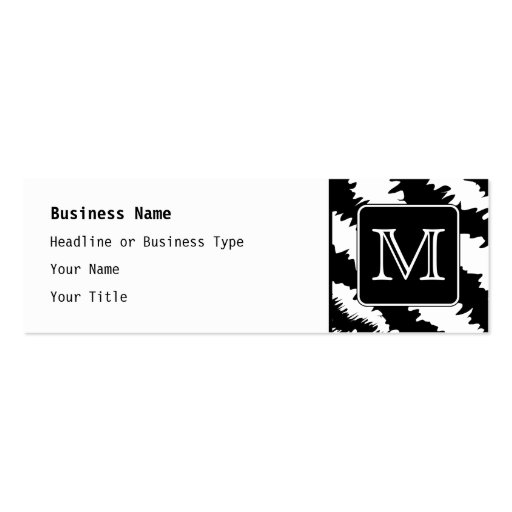 Custom Monogram, Zebra Pattern Animal Print. Business Card Templates