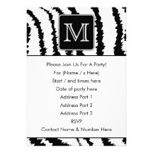 Custom Monogram, Zebra Pattern Animal Print. Custom Invitation