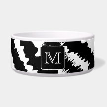 Custom Monogram, Zebra Pattern Animal Print. Dog Food Bowls