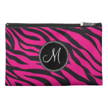 Custom Monogrammed Initial Hot Pink Black Zebra Travel Accessory Bags