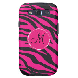Custom Monogrammed Initial Hot Pink Black Zebra Samsung Galaxy SIII Cases