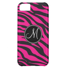 Custom Monogrammed Initial Hot Pink Black Zebra iPhone 5C Case