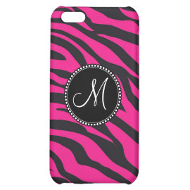 Custom Monogrammed Initial Hot Pink Black Zebra Case For iPhone 5C