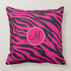 Custom Monogrammed Initial Hot Pink Black Zebra Pillows