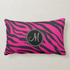 Custom Monogrammed Initial Hot Pink Black Zebra Throw Pillows