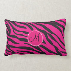 Custom Monogrammed Initial Hot Pink Black Zebra Throw Pillow