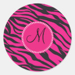 Custom Monogrammed Initial Hot Pink Black Zebra Stickers