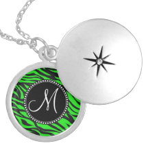 Custom Monogrammed Initial Neon Green Black Zebra Necklaces