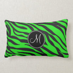 Custom Monogrammed Initial Neon Green Black Zebra Pillows