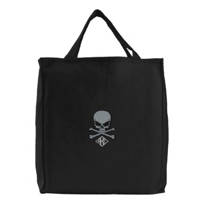 Custom Monogrammed Skull Embroidered Tote Bag by mothersdaytshirts