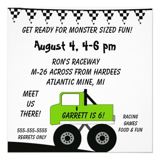 Custom Monster Truck Photo Birthday Invitations