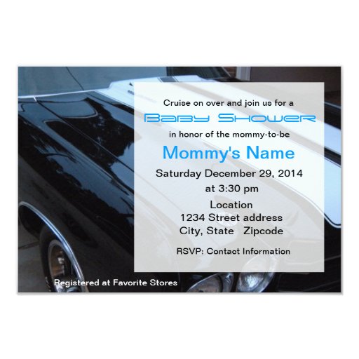 Custom Muscle Car Baby Shower Invitation - Blue (front side)