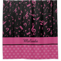 Custom Music Notes and Hearts Pattern Pink Black