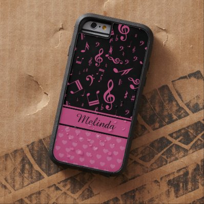 Custom Music Notes and Hearts Pattern Pink Black Tough Xtreme iPhone 6 Case