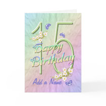 Custom Name 15th Birthday Butterfly Garden Card