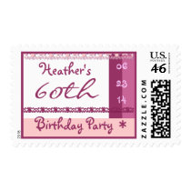 Custom Name 60th Birthday Party in PINK Postage Stamps