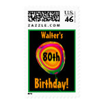 Custom Name 80th Birthday Gold Pink Green Balloon Postage