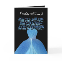 CUSTOM NAME Be My Bridesmaid with BLUE Gown cards