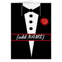 CUSTOM NAME Be My Groomsman Card with Tux and Rose