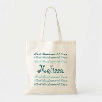 Custom Name Best Bridesmaid Ever Aqua and Teal V2 Canvas Bags