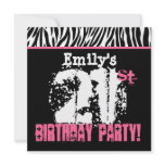 Custom Name Black White Pink Zebra 21st Birthday Custom Invites