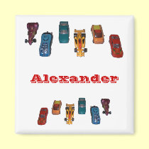 CUSTOM NAME - Boys Race Cars Magnet