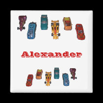 CUSTOM NAME - Boys Race Cars Magnet