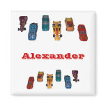 CUSTOM NAME - Boys Race Cars Magnet