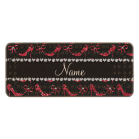 Custom name crimson red glitter high heels bow wood cribbage board