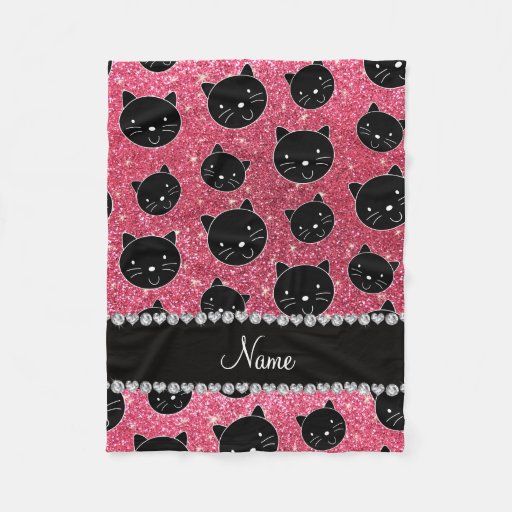 Custom name fuchsia pink glitter black cat faces fleece ...