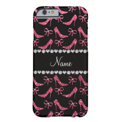 Custom name fuchsia pink glitter high heels bow barely there iPhone 6 case