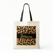 Custom Name Gold Chocolate Black Leopard Tote Bag
