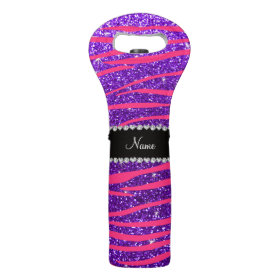 Custom name hot pink zebra stripes purple glitter Neoprene Wine Totes