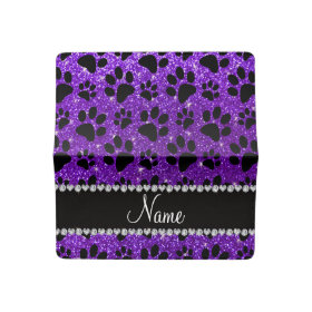 Custom name indigo purple glitter black dog paws checkbook cover