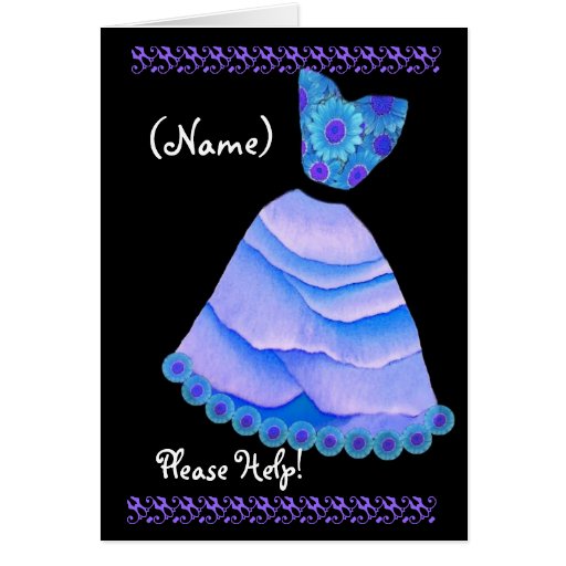 CUSTOM NAME Junior Bridesmaid  Invite BLUE Gown Greeting Card