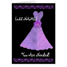 (Custom Name) JUNIOR BRIDESMAID PURPLE Gown Greeting Cards