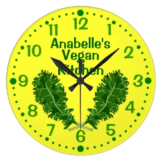 Custom Name Kale Vegan Kitchen Clock Yelow w/Mins