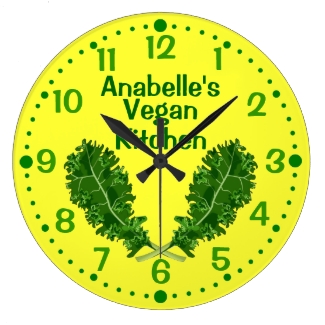Custom Name Kale Vegan Kitchen Clock Yelow w/Mins