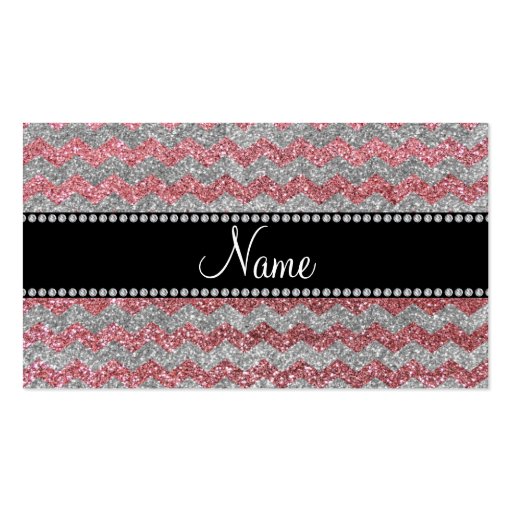 Custom name light pink silver glitter chevrons business card (front side)