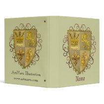 Custom name Lion Crest Fleur De Lis Shield binders