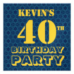 Custom Name Modern Birthday Party Blue Gold R203 invitations