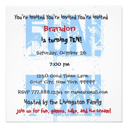 Custom Name Modern Kid's 10th Birthday Blue Personalized Invitations