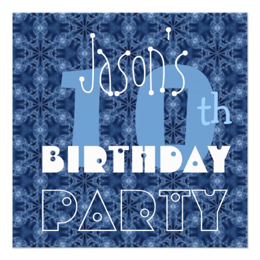 Custom Name Modern Kid's 10th Birthday Blue Y115 Personalized Invitations