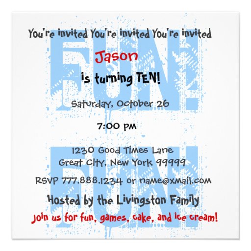 Custom Name Modern Kid's 10th Birthday Blue Y115 Personalized Invitations