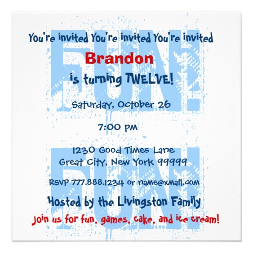 Custom Name Modern Kid's 12th Birthday Blue C358 Custom Invites