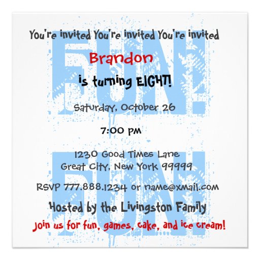 Custom Name Modern Kid's 8th Birthday Blue Custom Invites