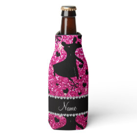 Custom name neon hot pink glitter ballroom dancing bottle cooler
