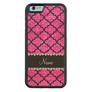 Custom name neon hot pink glitter moroccan carved® maple iPhone 6 bumper case