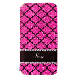 Custom name neon hot pink glitter moroccan incipio watson™ iPhone 6 wallet case