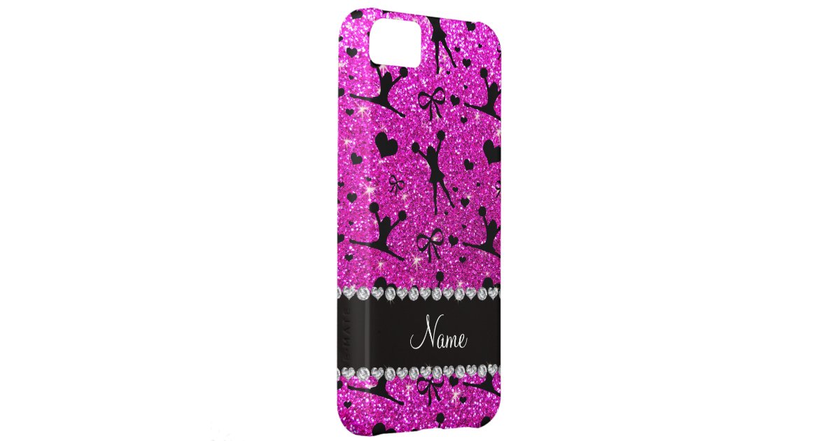 Custom name neon pink glitter cheerleading cover for ...